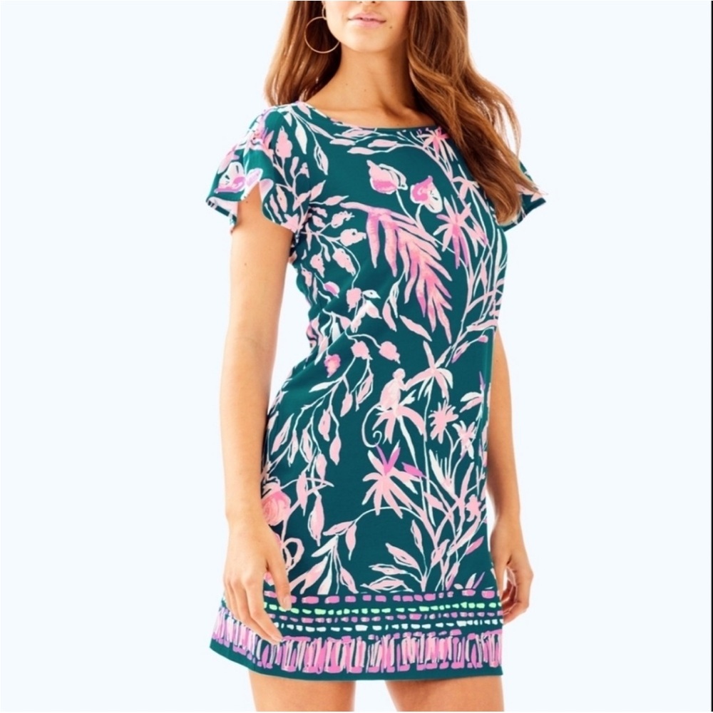COPY - Lilly Pulitzer Pink and Green Sheath Dress with Flutter Sleeves